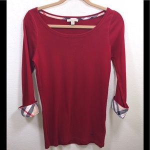 Burberry Brit Red Nova Check Cuffs 3/4 Sleeve L